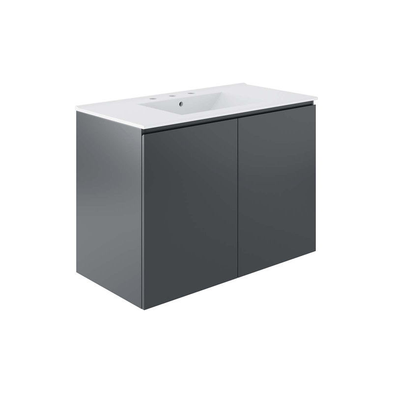 Meuble-lavabo mural gris de 36 po Bryn, gris, Blanc