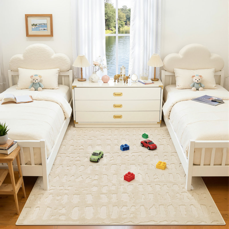 Modern Plush Velvet Carpet Washable Non-Slip Ivory Area Rug, Rectangle 5' x 7'