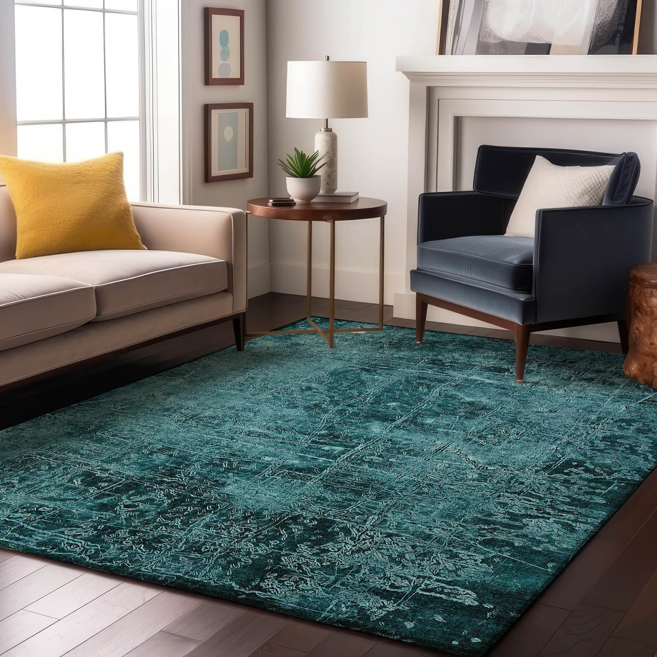 Wade Logan® Premium Machine Washable Cerrito AMF559 Teal Rug