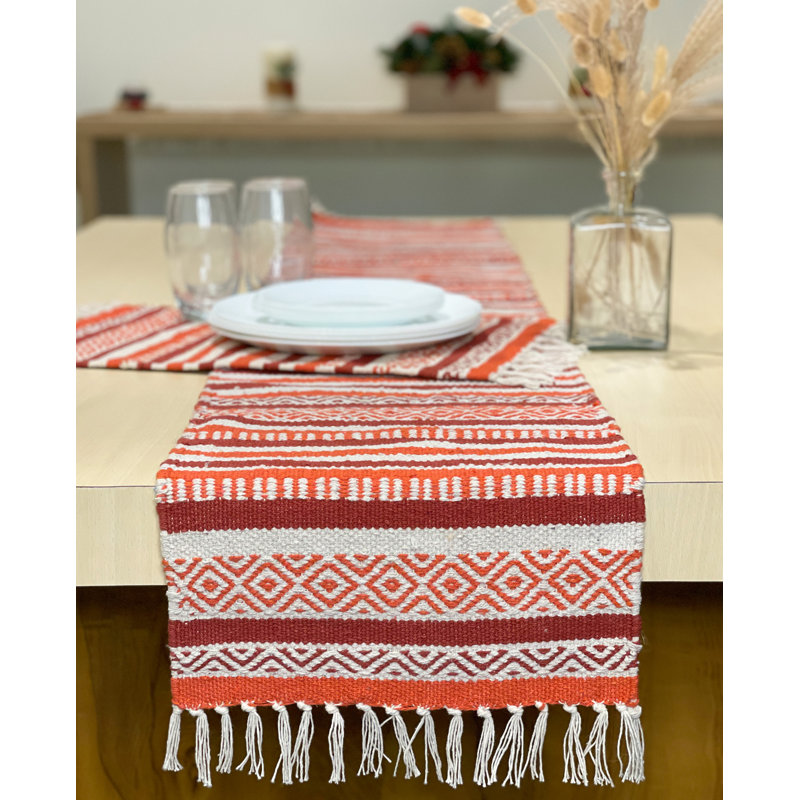 Chemin de table en mélange de coton géométrique Montano, Orange rouillé, Rectangle 72 po