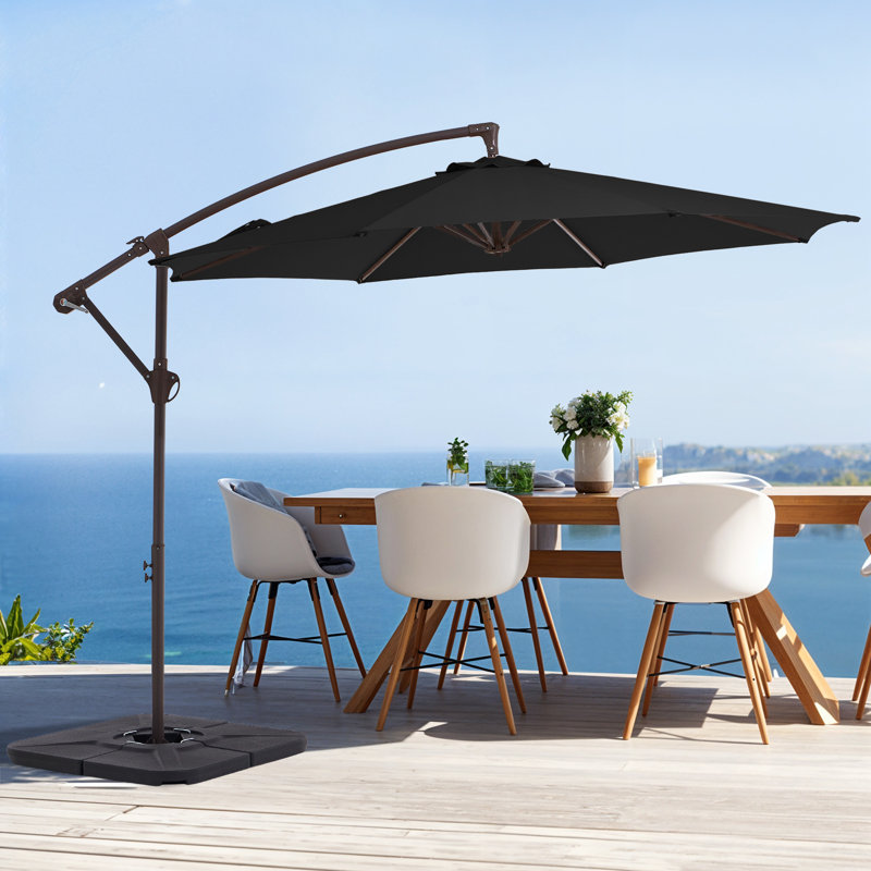 Parasol en porte-à-faux décalé en acier avec manivelle 120 po Haque, Noir, H 98,4 po x l 120 po x P 120 po