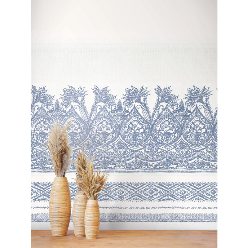 Papier peint henné, Bleu / blanc