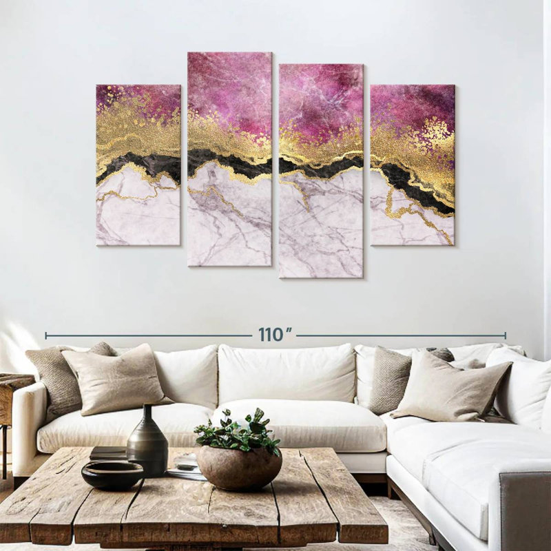 Avery rose et or abstrait, H 54 po x l 84 po