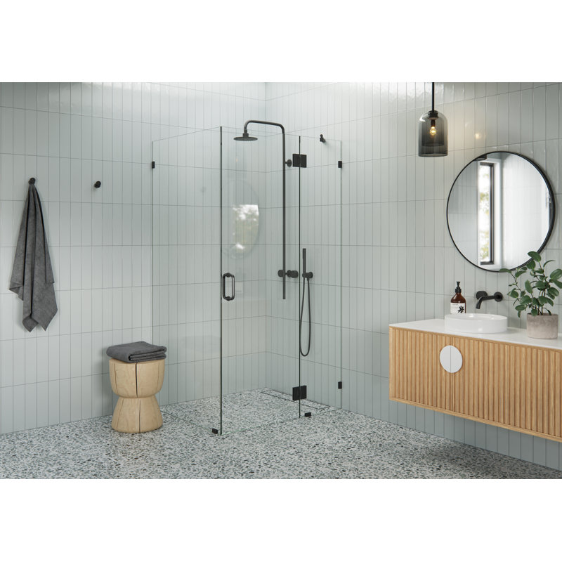 Halo 45.5 in. x 34.5 in. x 78 in. 90-degree Fully Frameless Glass Hinged Shower Enclosure, Matte Black