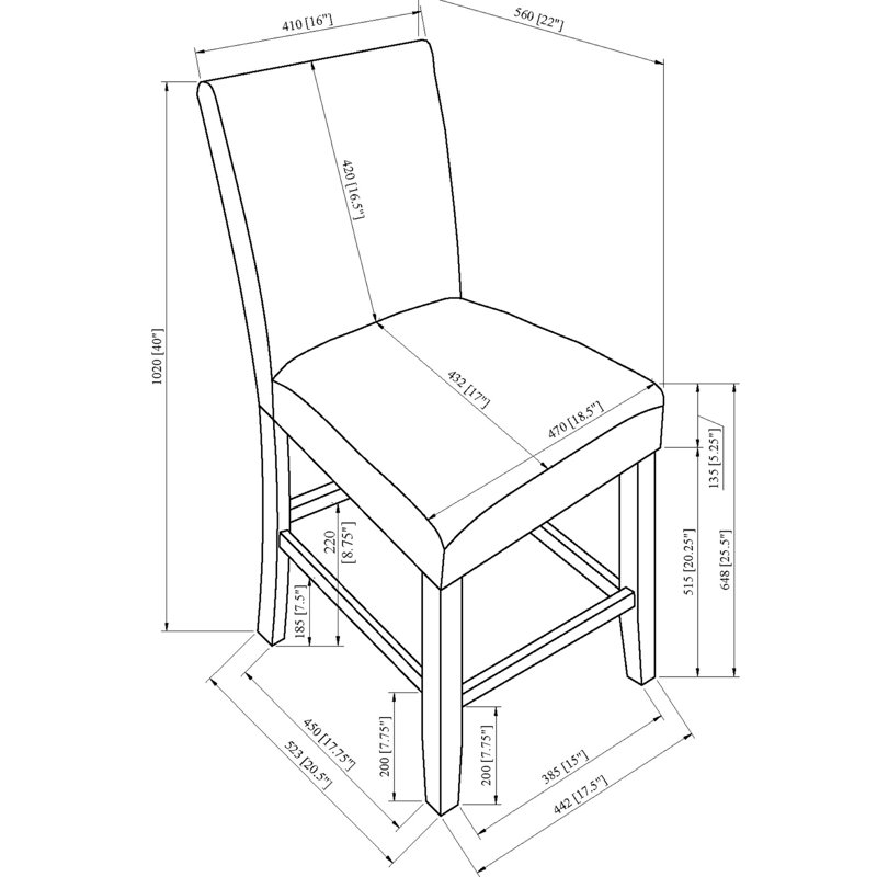 Chaise de salle à manger à hauteur de comptoir 2 pièces avec tissu d'ameublement Transitional