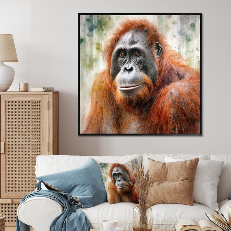 Orang-outan tropical I - animaux, art mural sur toile, H 30 po x l 30 po x P 1 po, Cadre flottant noir