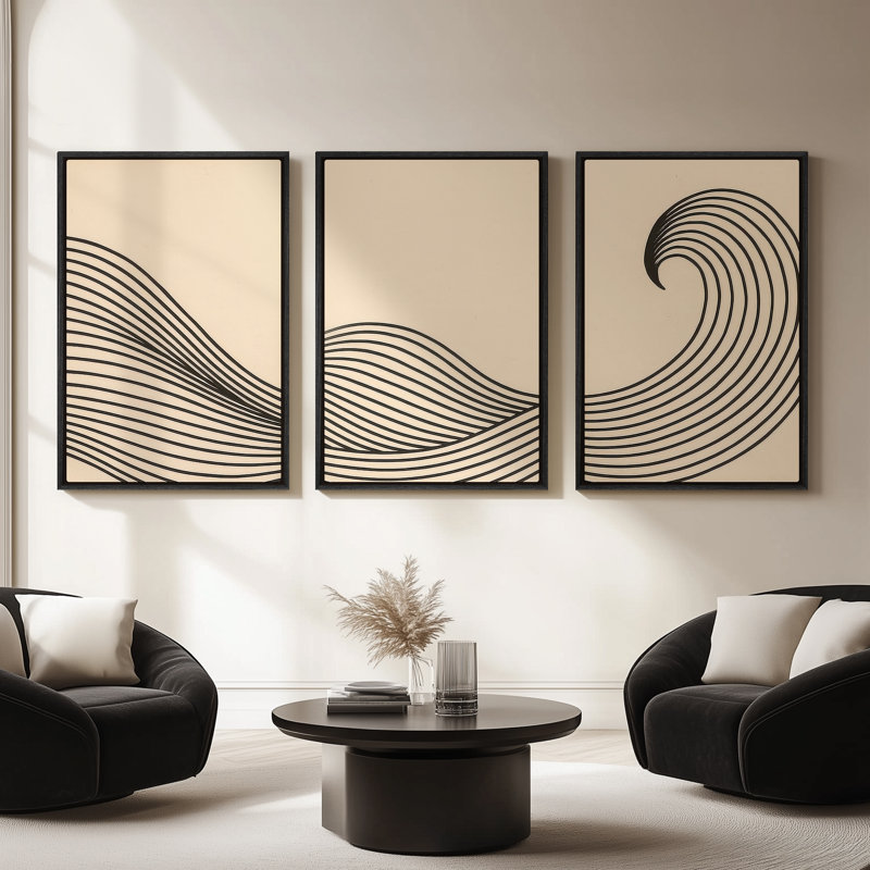 Framed Canvas Wall Art - Vintage Abstract Wall Prints for Bedroom, 36" H x 24" W, Black