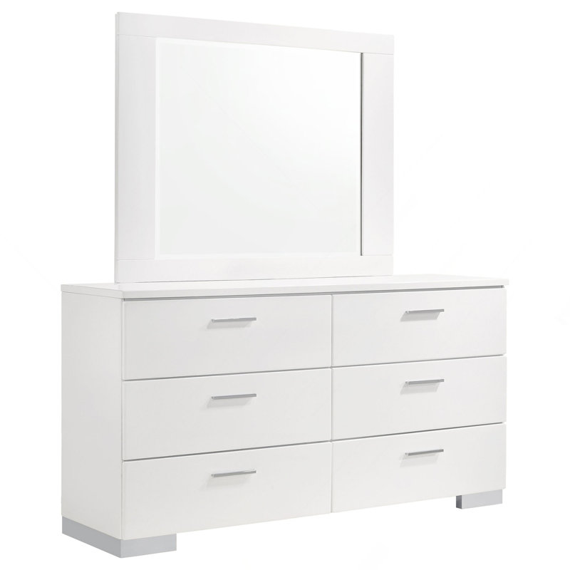 Commode 6 tiroirs très brillante avec miroir