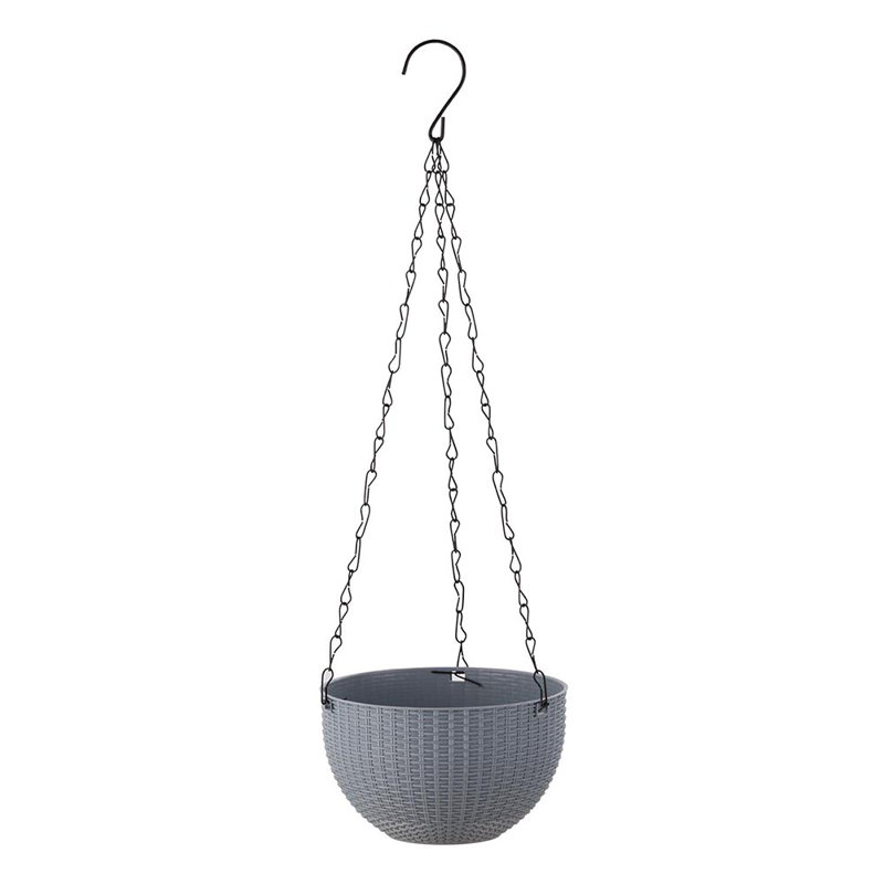 Medium Plastic Rattan Hanging Planter, Grey