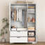 Garde-robe à 4 portes avec miroir et DEL, tablettes réglables et 2 tiroirs pour des solutions de rangement modernes-1280861723