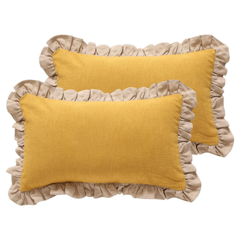 Ensemble de housses de coussin en lin jaune Coomburg, ensemble de 2,12 po x 20 po
