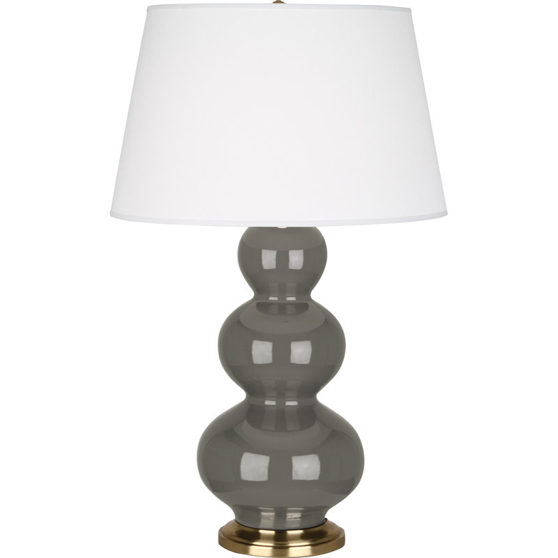Triple Gourd Ceramic Table Lamp, Ash/Antique Brass, Antique Brass
