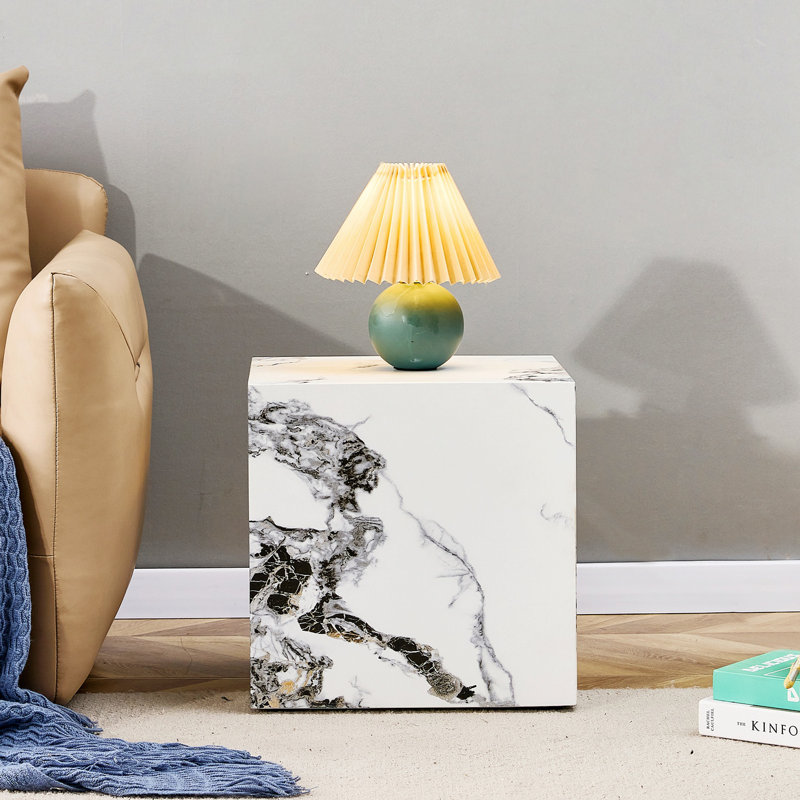 Plerre Modern End Table & Coffee Table, White, 15.75" H x 15.75" W x 15.75" D