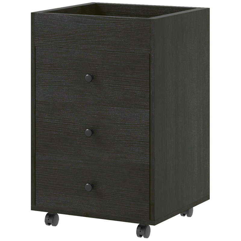 HOMCOM 3 Drawer Home Office Storage Cabinet, Office Drawer on Wheels with Removable Tray, Under Desk Printer Stand with Storage, Black