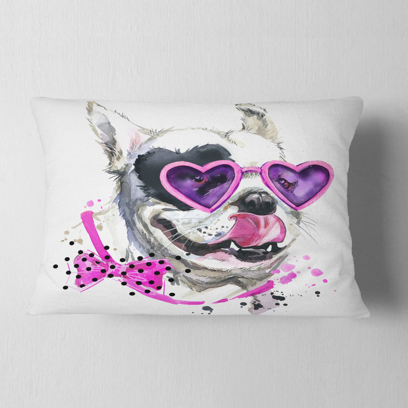 Drôle de chien avec des lunettes de cœur - Coussin décoratif à imprimé animal