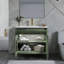 Lavabo de salle de bain 36 po Mid-Century avec verre à motif et bande lumineuse à capteur de mouvement, meuble-lavabo sur pied Farmhouse avec rangement, meuble-lavabo haut de gamme pour salle de bain, vert