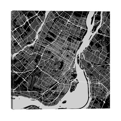 Montreal Urban Roadway Map (Black) 1 Piece Wall Art on Canvas