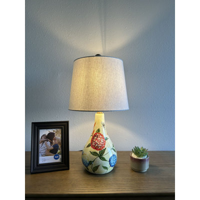 Ceramic Table Lamp Hydrangeas Beige For Living Room Bedroom Bedside 10"W*10"D*20"H