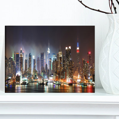 «Lit NYC Manhattan Skyline», impression de photo de paysage urbain
