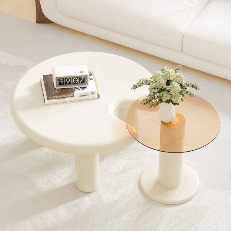 Beige Living Room Coffee Table , Round Edge, Straightforward Assembly And Use Modern In Cream For Area, Easy To Put Together
