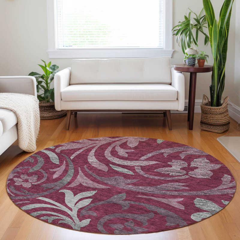 Premium Machine Washable Prisco Garnet Rug, Round 8'