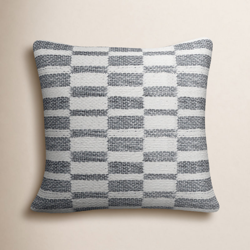 Salah Square Cotton Pillow Cover & Insert, Down fill, Gray/White
