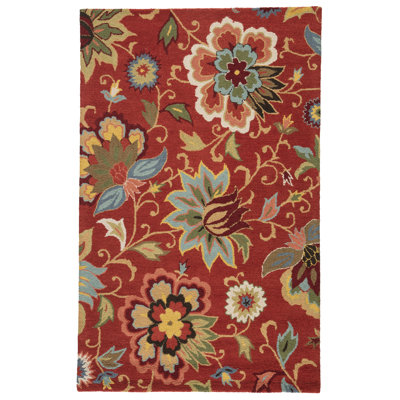 Tapis rouge / vert / beige en laine touffeté à la main Schupple