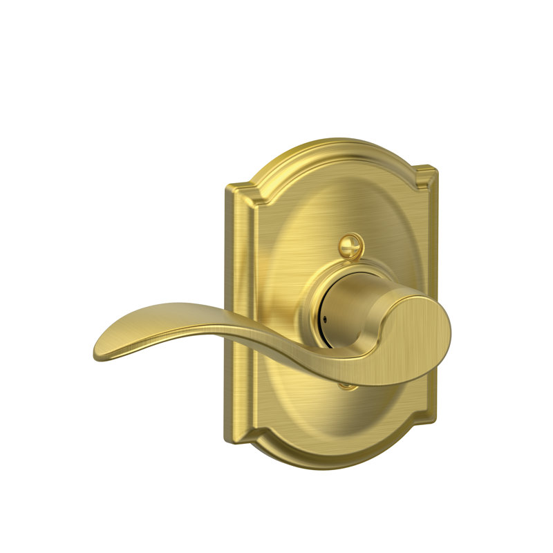 Accent Lever with Camelot Trim Non-Turning Lock, Left Hand, Satin Brass