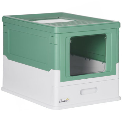 Fully Enclosed Cat Litter Box With Scoop, Hooded Cat Litter House With Drawer Type Tray, Foldable Smell Proof Cat Potty With Front Entry, Top Exit, Portable Pet Toilet With Large Space