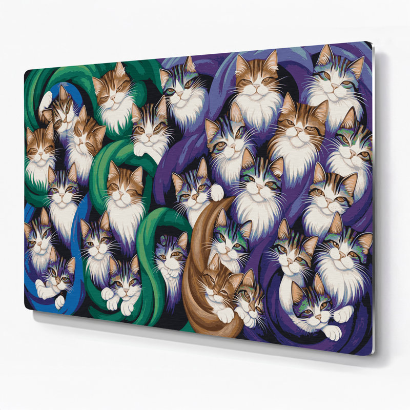 Art mural en métal «Cats Scottish Fold» mauve, H 288 po x l 432 po x P 0,05 po