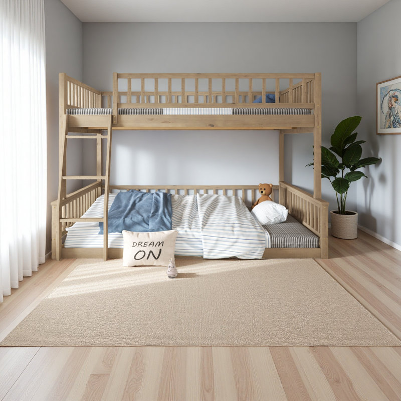 Full XL Over Queen Bunk Bed With Ladder And Guardrails, Walnut