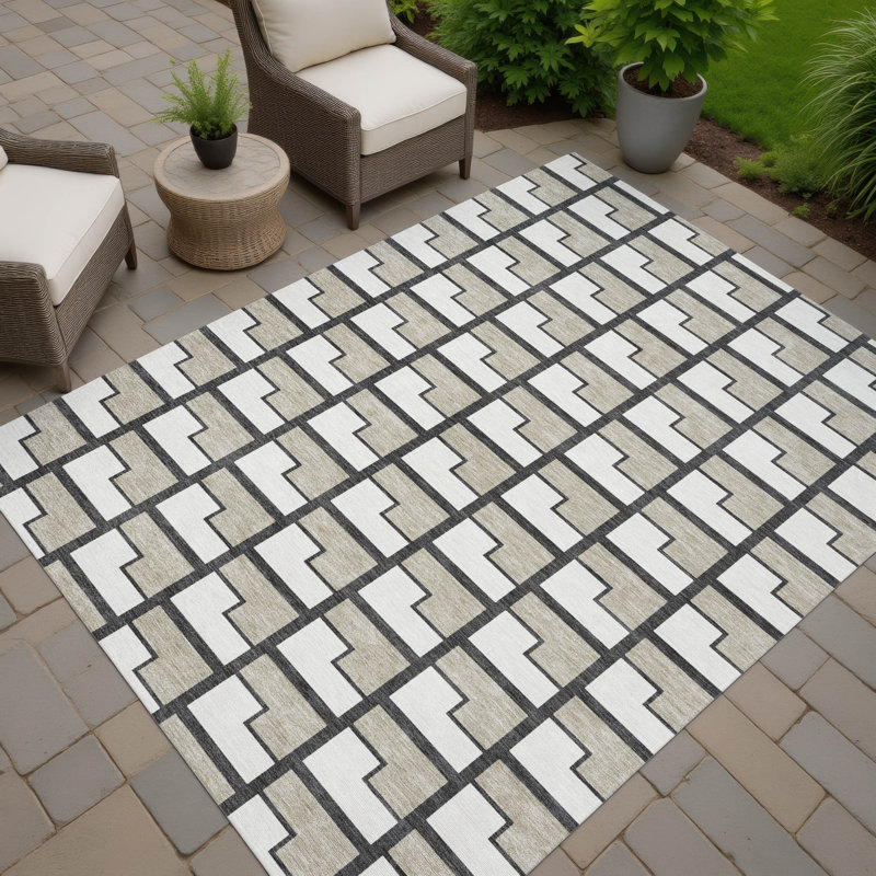 Machine Washable Indoor/Outdoor Lipman ACN2416 Geometric Rug, Rectangle 9' x 12'