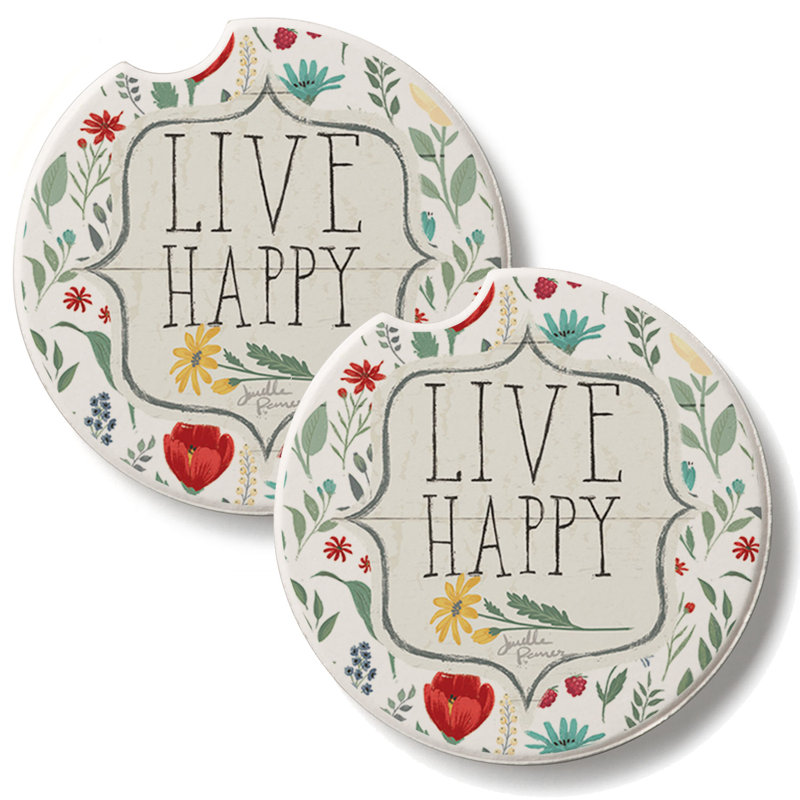 Live Happy 2 Pack Stone Car Coasters