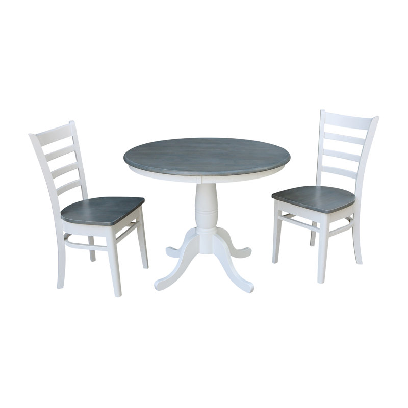 Bernuth 2 - Person Solid Wood Dining Set, 29.1" H x 36" L x 36" W, White/Heather Gray