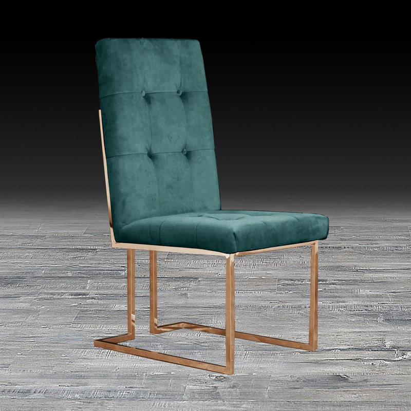19'' H Velvet Upholstered Side Chair, Rose Gold, Green