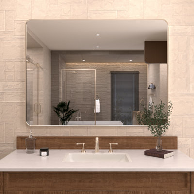 Cosy 48 in. W x 36 in. H Rectangular Modern Framed Wall Bathroom Vanity Mirror in Brushed Nickel