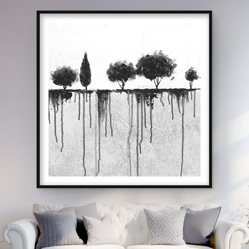 Ink Bleeding Trees - Bedroom White Framed Matted Print Decor