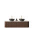 Meuble-lavabo de 60 po avec lavabos, armoire de rangement murale rayée à bords arrondis avec 2 tiroirs et 2 vasques en céramique noires avec motif de pierres, pré-assemblée, couleur noyer-1387687008