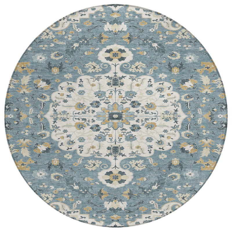Machine Washable Indoor/Outdoor Chantille ACN2463 Traditional Rug, Ivory, 8' Round