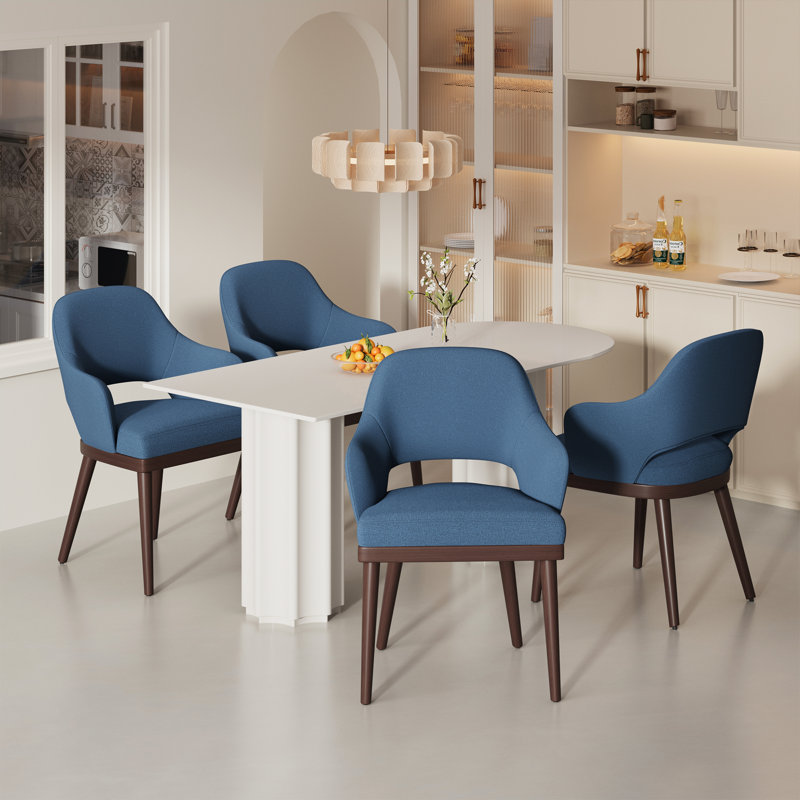 Modern Upholstered Dining Chair with Walnut Wood Legs, Dark Brown Wood, Blue