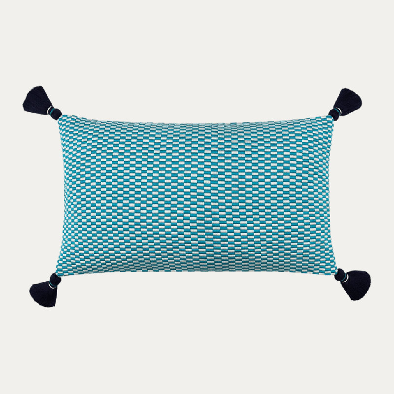 Ella Rectangular Cotton Pillow Cover and Insert, Peacock/Natural