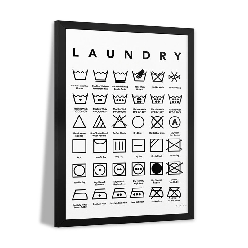 «Laundry Symbols», affiche encadrée de qualité par Seven Trees Design, H 24 po x l 16 po