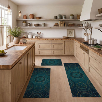 Tapis de cuisine lavables antidérapants bleu sarcelle