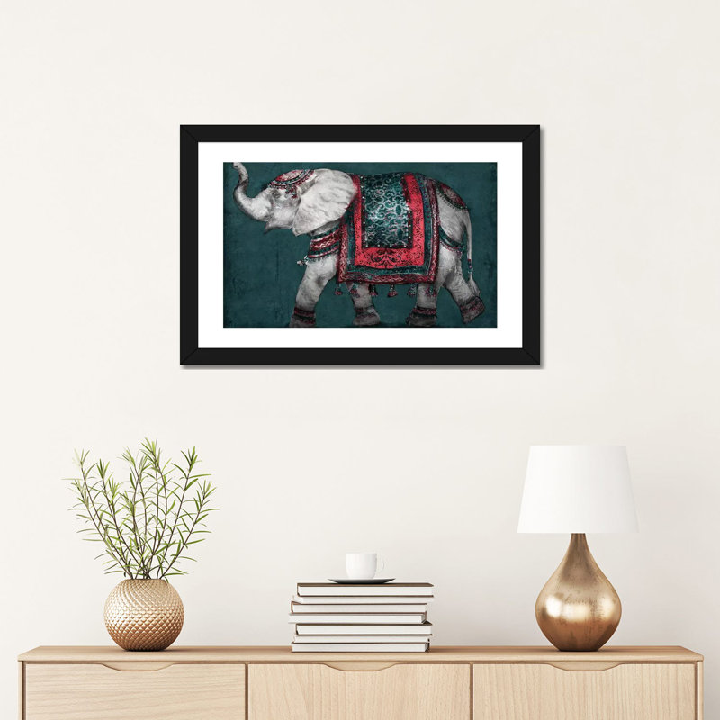 Éléphant Regal par Patricia Pinto-impression d’art graphique, Blanc, H 24 po x l 16 po x P 1 po, Papier encadré noir