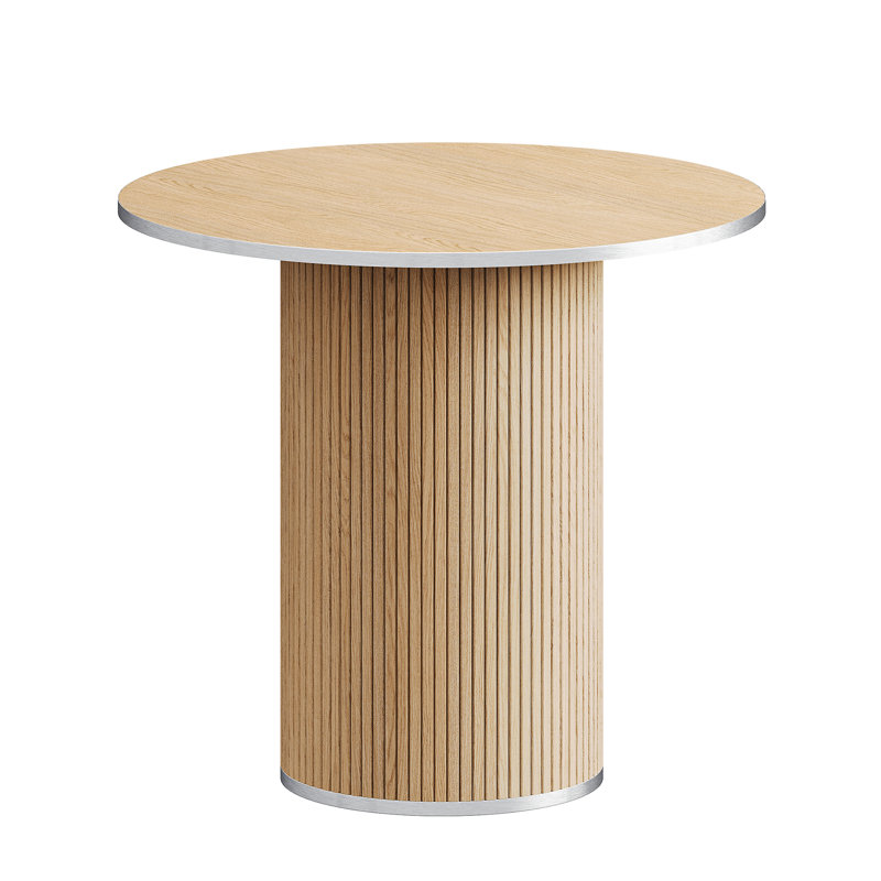 Modern 31.5" fluted round dining table with a silver outline-Natural, Natural