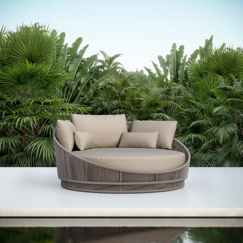 Palma 71.46" Wide Outdoor Curved Patio Daybed with Cushions, Matte Charcoal Frame/Midnight Cushion