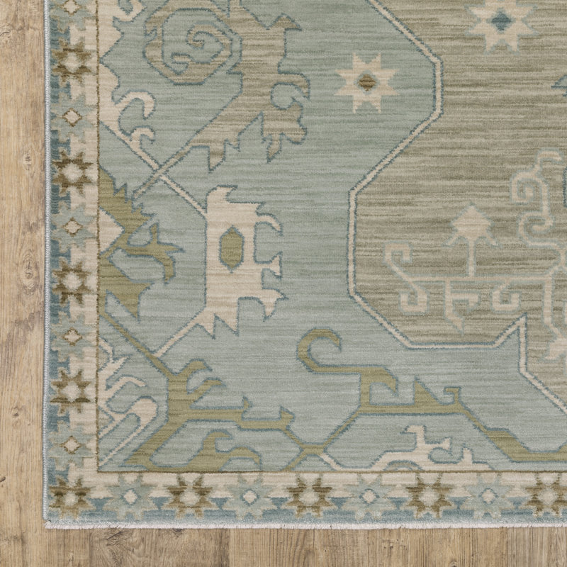 Graicyn Bohemian Old World Inspired Grey/ Blue Area Rug, Rectangle 7'10" x 11'2"