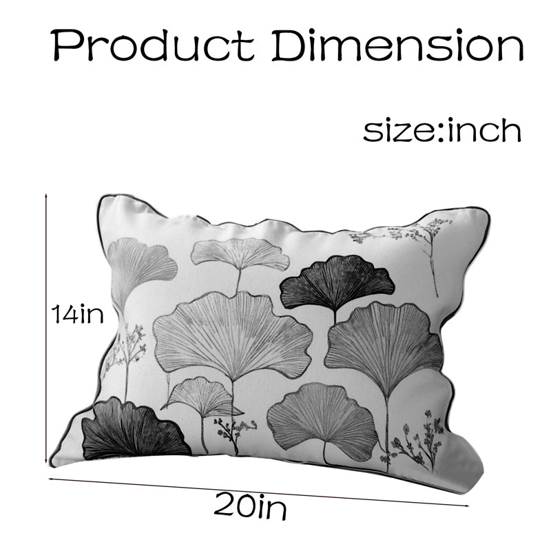 Simple Black Gold Ginkgo Leaf Embroidered Pillow