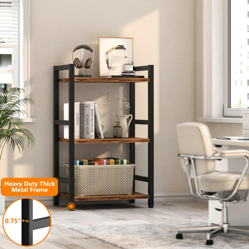 Bookcase With Steel Frame, Narrow Bookshelf For Storage And Organization, Open Shelf Design For Living Room, Home Office, Study