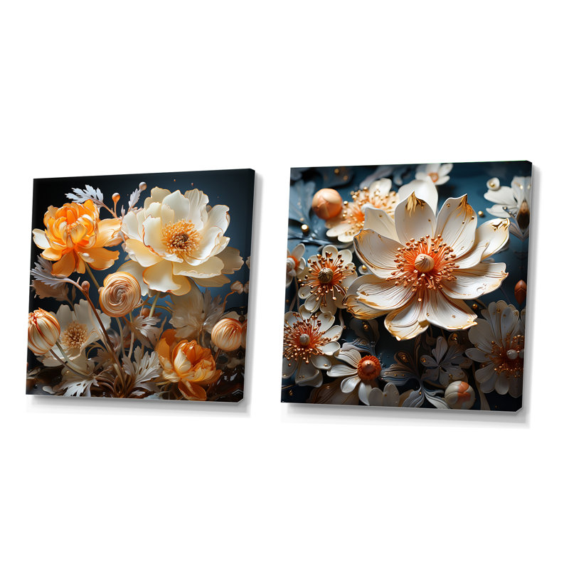 Buttercups Emotion Sunshine - ensemble de 2 collages carrés floraux, Toile tendue, H 16 po x l 33 po